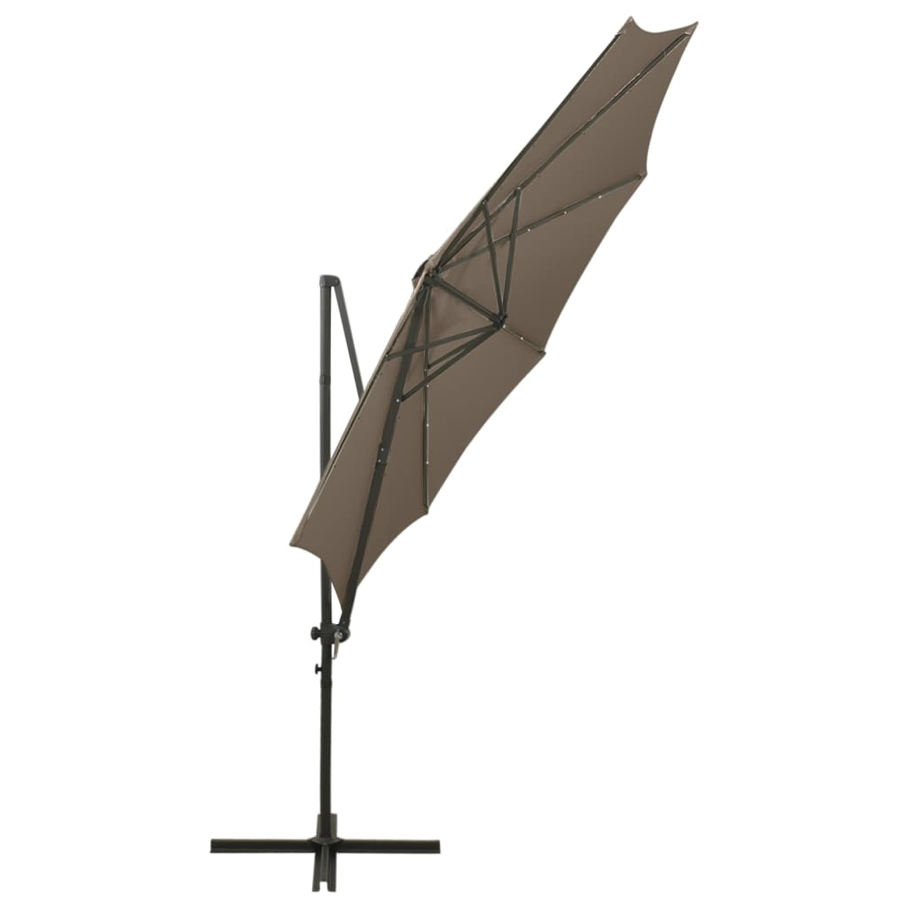 Guarda-sol jardim c/ poste e luzes LED 300 cm cinza-acastanhado