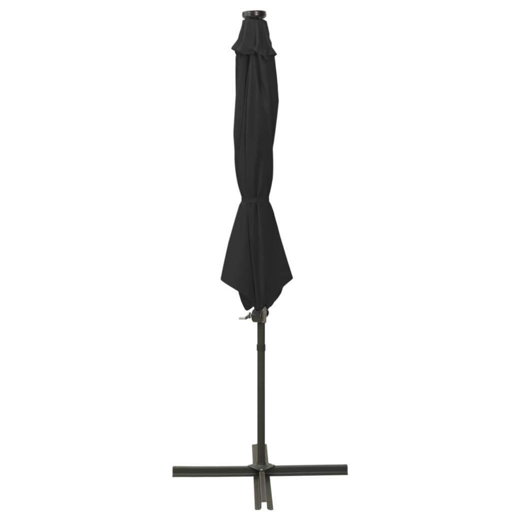Guarda-sol jardim cantilever c/ poste e luzes LED 300 cm preto