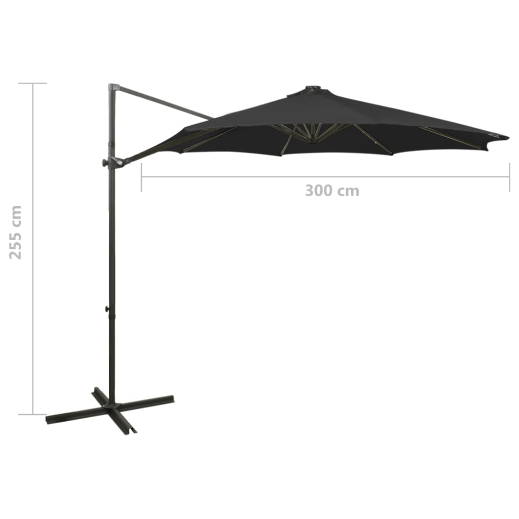 Guarda-sol jardim cantilever c/ poste e luzes LED 300 cm preto
