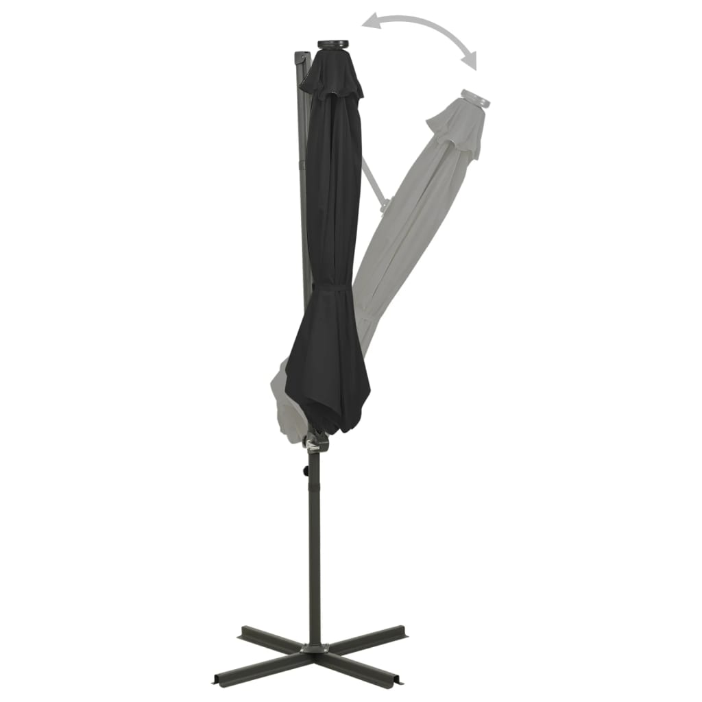 Guarda-sol jardim cantilever c/ poste e luzes LED 300 cm preto