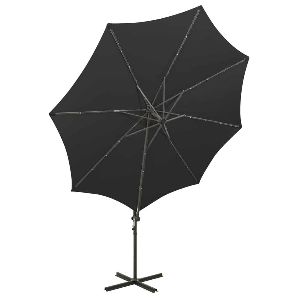 Guarda-sol jardim cantilever c/ poste e luzes LED 300 cm preto