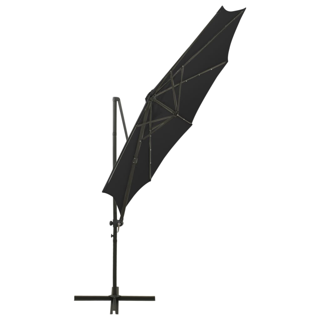 Guarda-sol jardim cantilever c/ poste e luzes LED 300 cm preto
