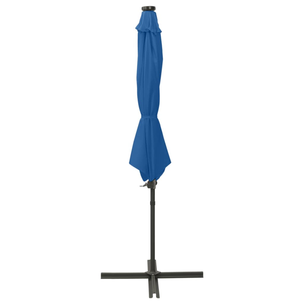 Guarda-sol jardim cantilever poste/luzes LED 300 cm azul-ciano