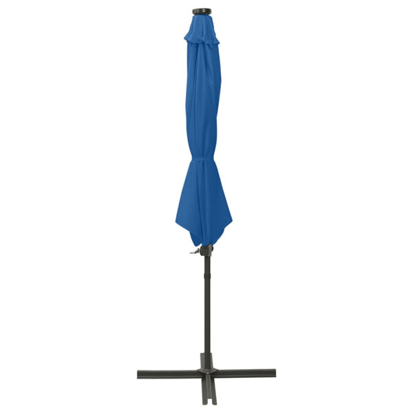 Guarda-sol jardim cantilever poste/luzes LED 300 cm azul-ciano