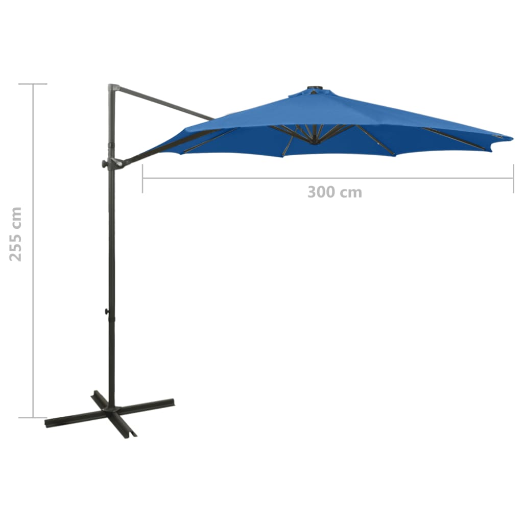 Guarda-sol jardim cantilever poste/luzes LED 300 cm azul-ciano