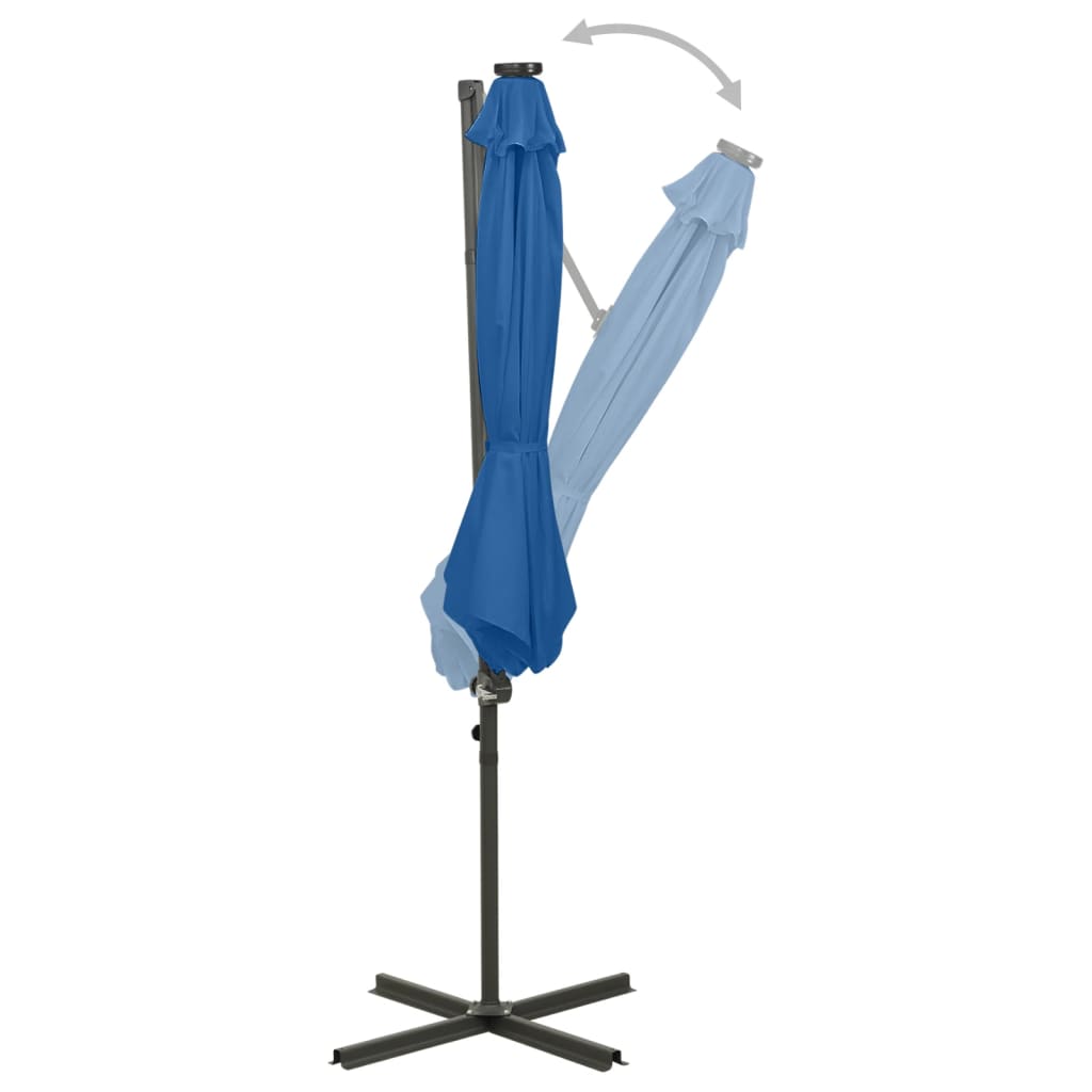 Guarda-sol jardim cantilever poste/luzes LED 300 cm azul-ciano