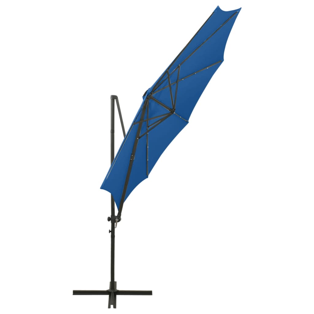 Guarda-sol jardim cantilever poste/luzes LED 300 cm azul-ciano