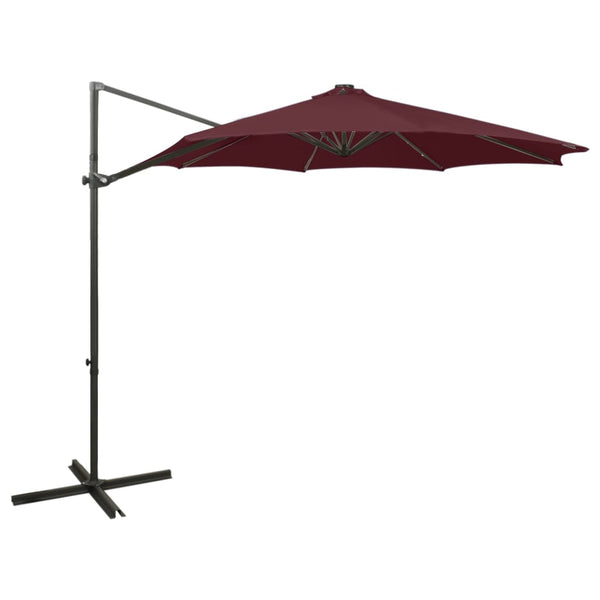 Guarda-sol jardim cantilever c/ poste e luzes LED 300 cm bordô