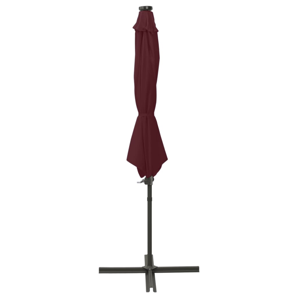 Guarda-sol jardim cantilever c/ poste e luzes LED 300 cm bordô