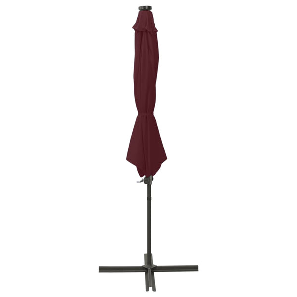 Guarda-sol jardim cantilever c/ poste e luzes LED 300 cm bordô