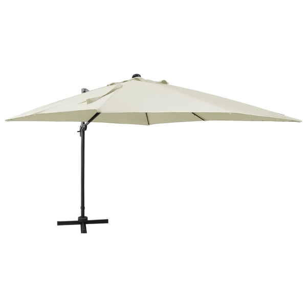 Guarda-sol jardim cantilever c/ poste e luzes LED 300 cm areia