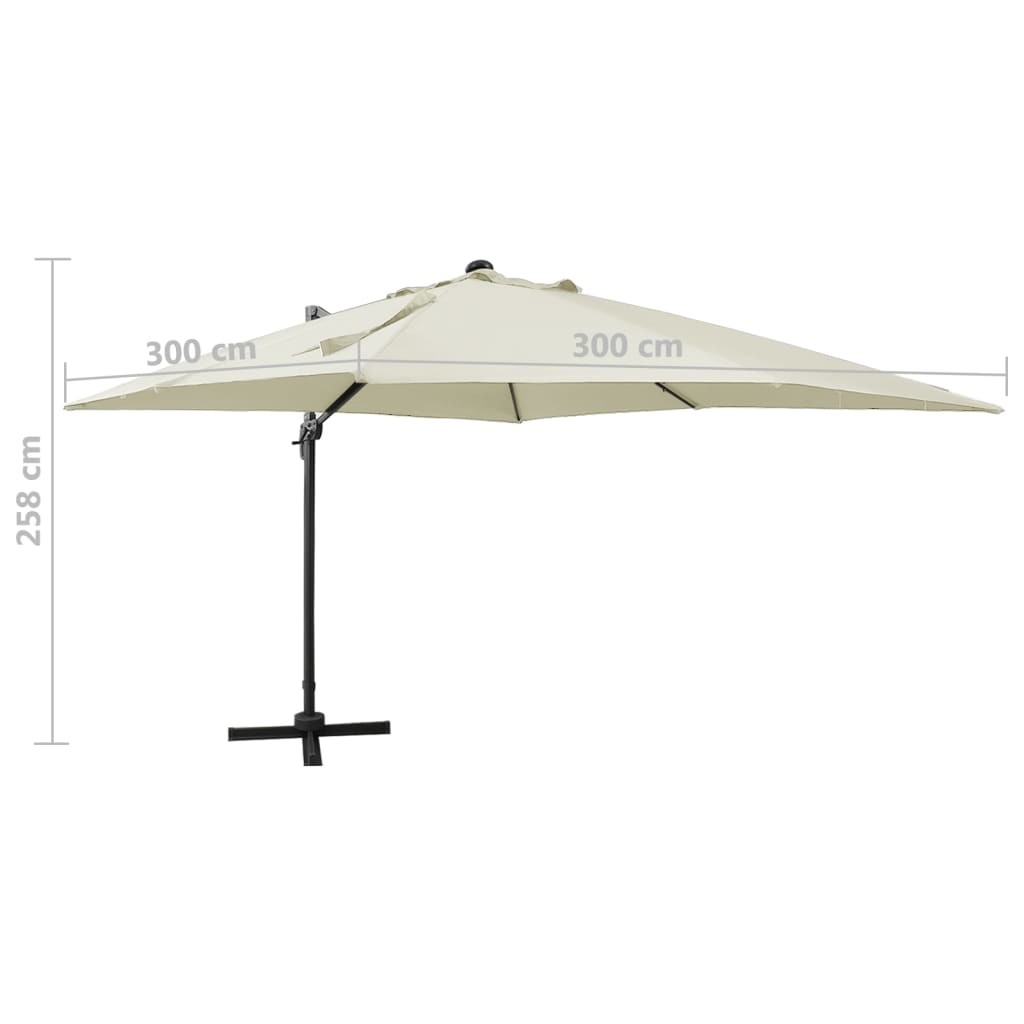 Guarda-sol jardim cantilever c/ poste e luzes LED 300 cm areia