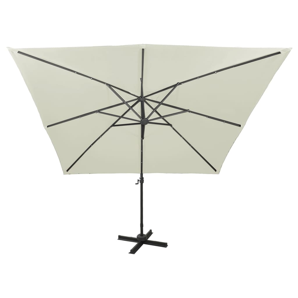 Guarda-sol jardim cantilever c/ poste e luzes LED 300 cm areia