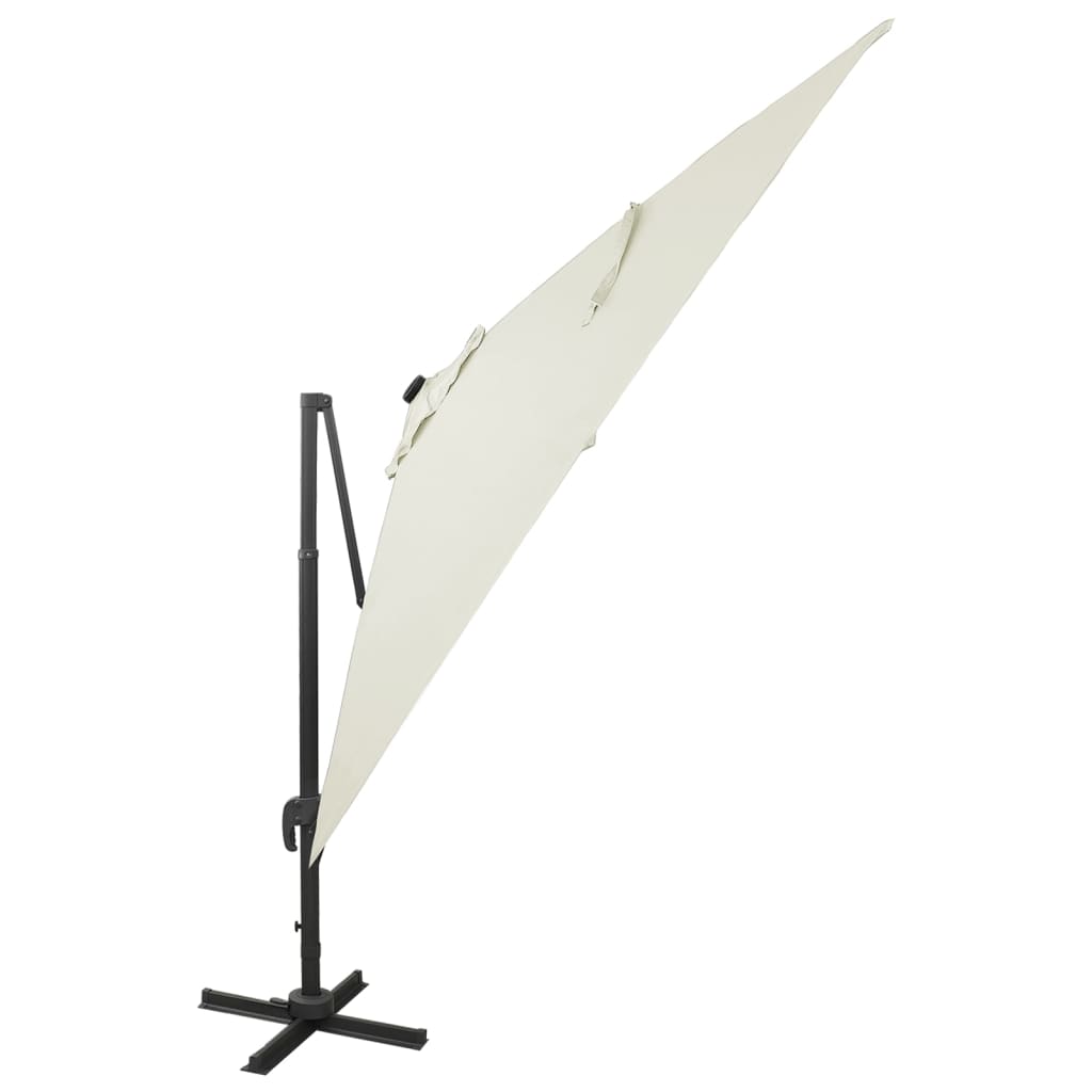 Guarda-sol jardim cantilever c/ poste e luzes LED 300 cm areia
