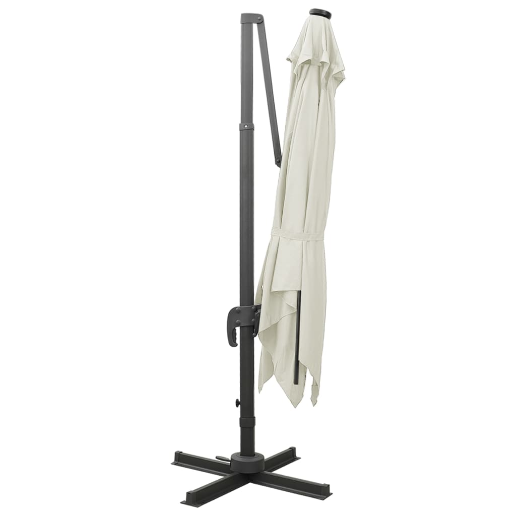Guarda-sol jardim cantilever c/ poste e luzes LED 300 cm areia