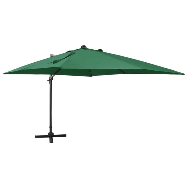 Guarda-sol jardim cantilever c/ poste e luzes LED 300 cm verde