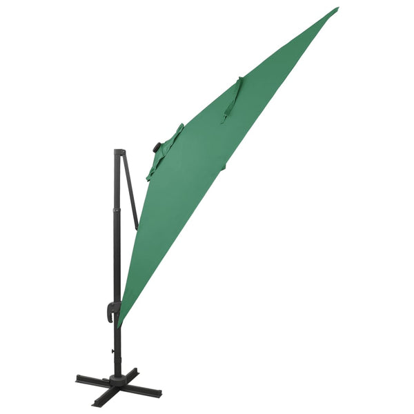 Guarda-sol jardim cantilever c/ poste e luzes LED 300 cm verde