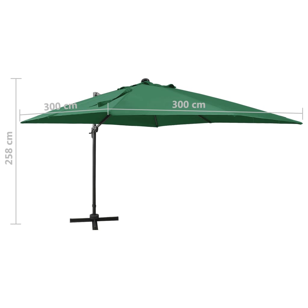 Guarda-sol jardim cantilever c/ poste e luzes LED 300 cm verde