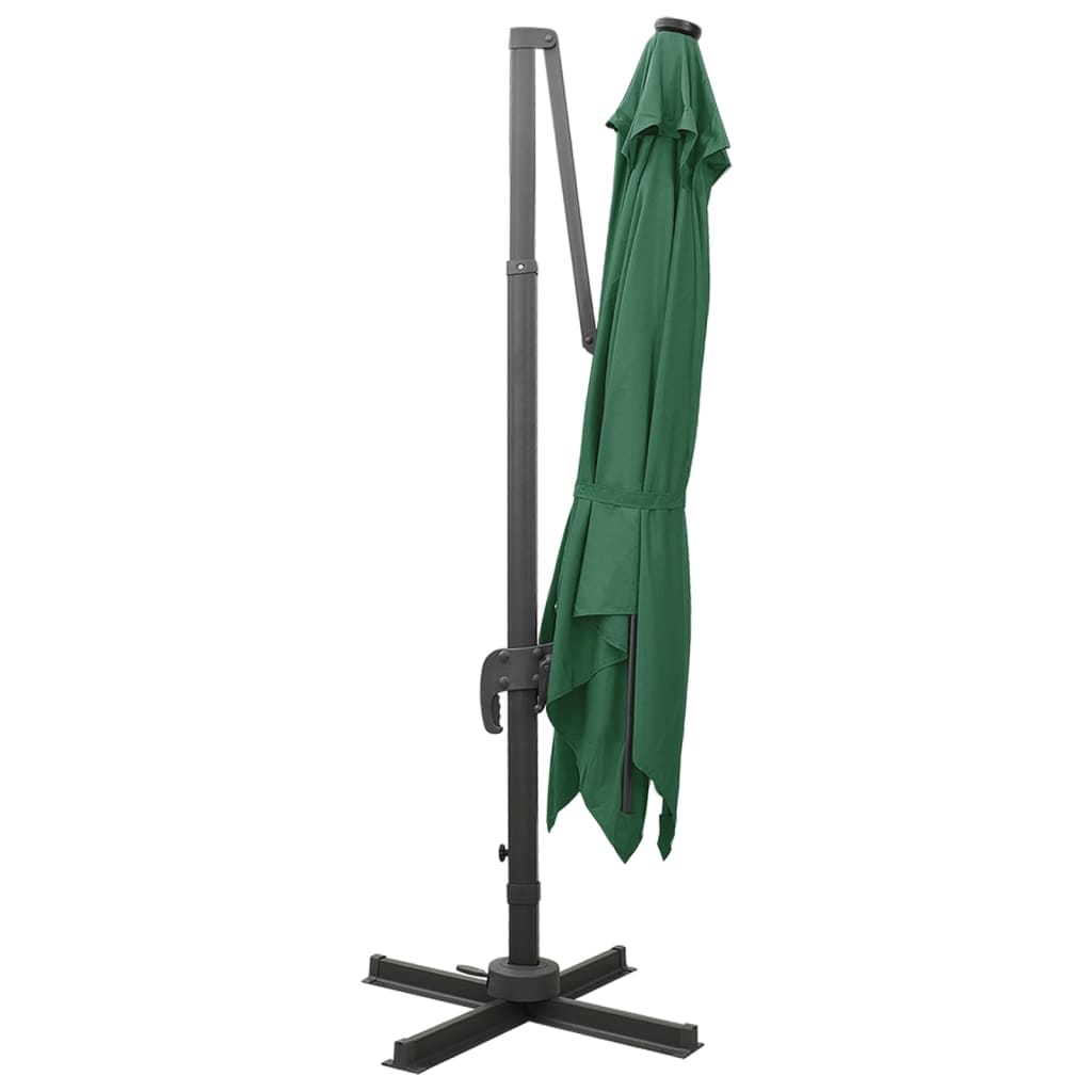 Guarda-sol jardim cantilever c/ poste e luzes LED 300 cm verde