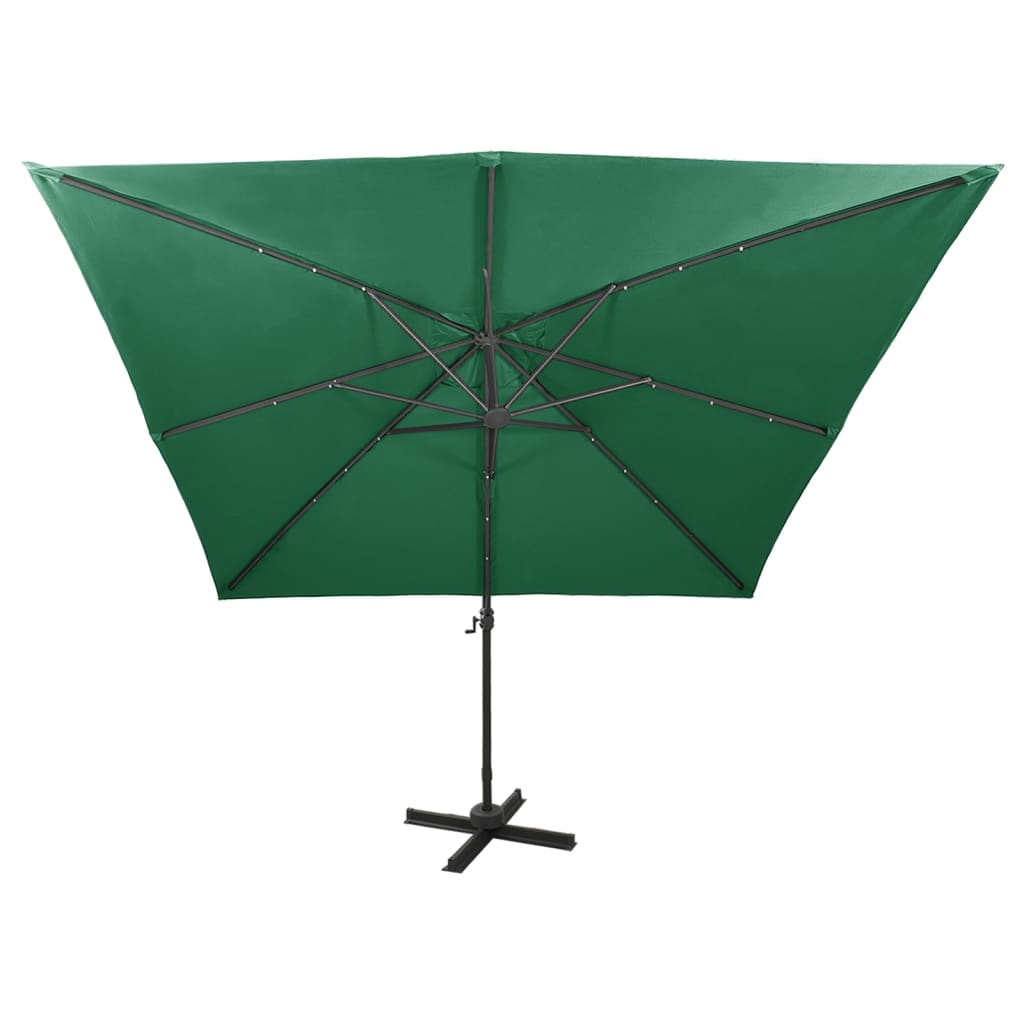 Guarda-sol jardim cantilever c/ poste e luzes LED 300 cm verde