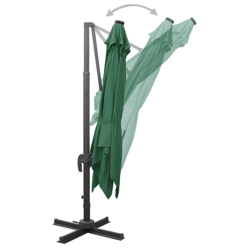 Guarda-sol jardim cantilever c/ poste e luzes LED 300 cm verde
