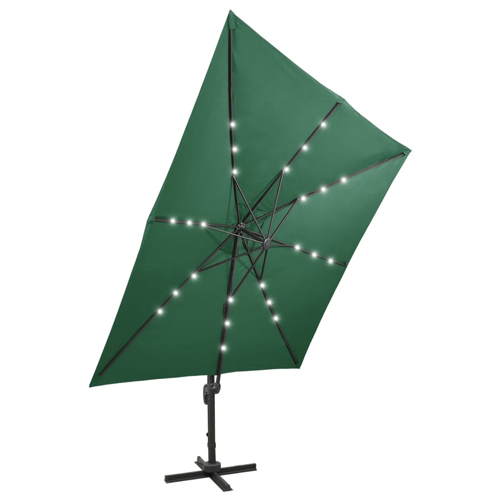 Guarda-sol jardim cantilever c/ poste e luzes LED 300 cm verde