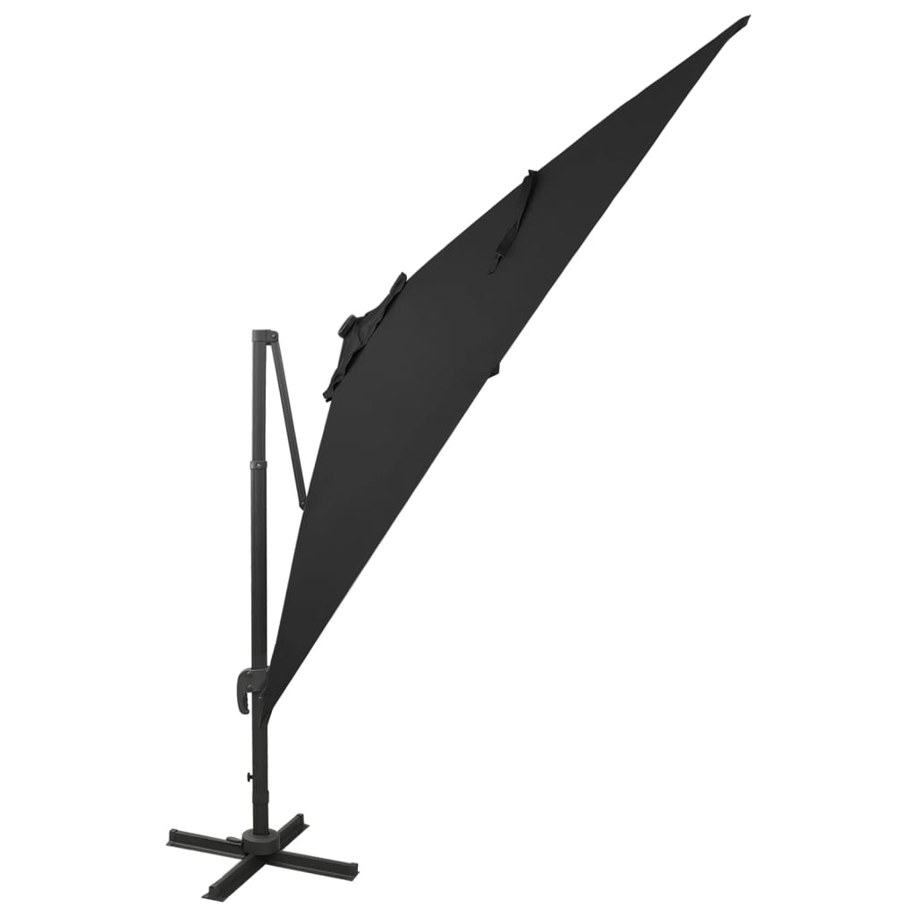 Guarda-sol jardim cantilever c/ poste e luzes LED 300 cm preto