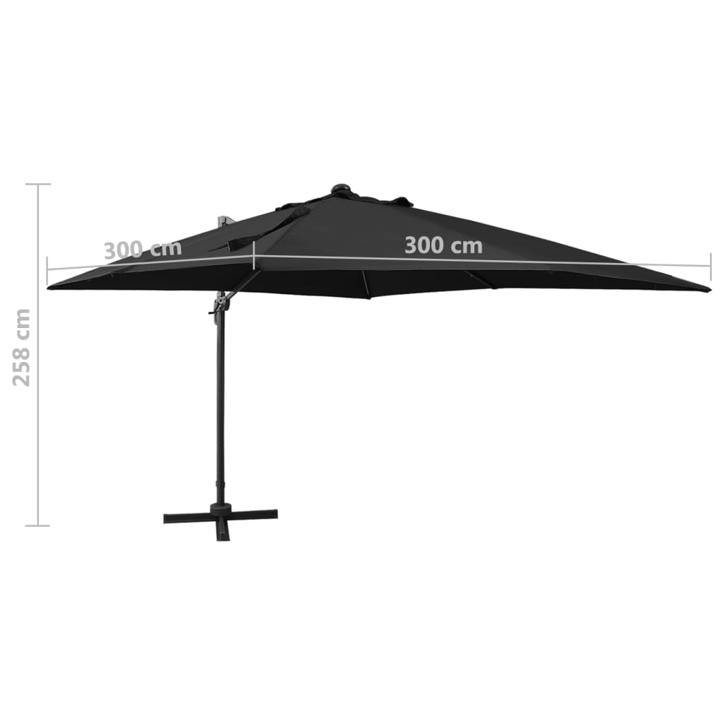 Guarda-sol jardim cantilever c/ poste e luzes LED 300 cm preto