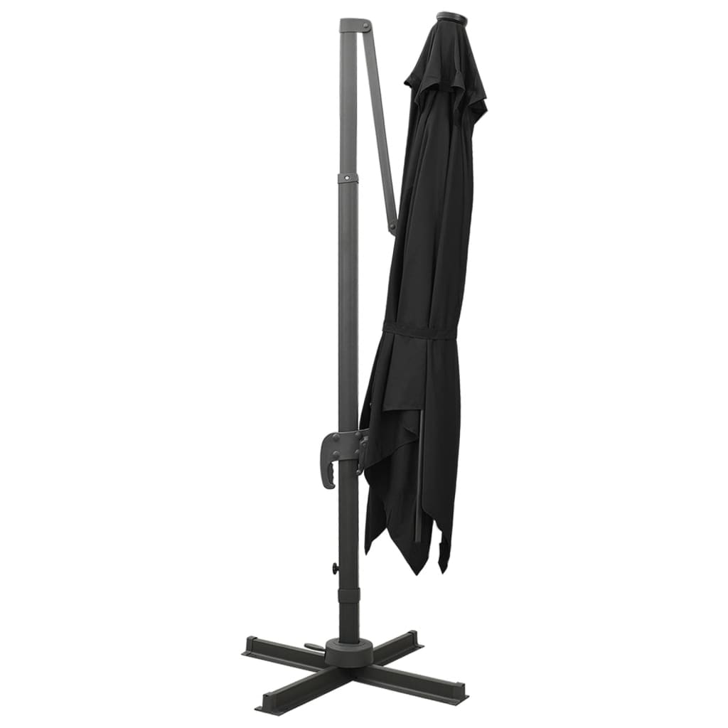 Guarda-sol jardim cantilever c/ poste e luzes LED 300 cm preto