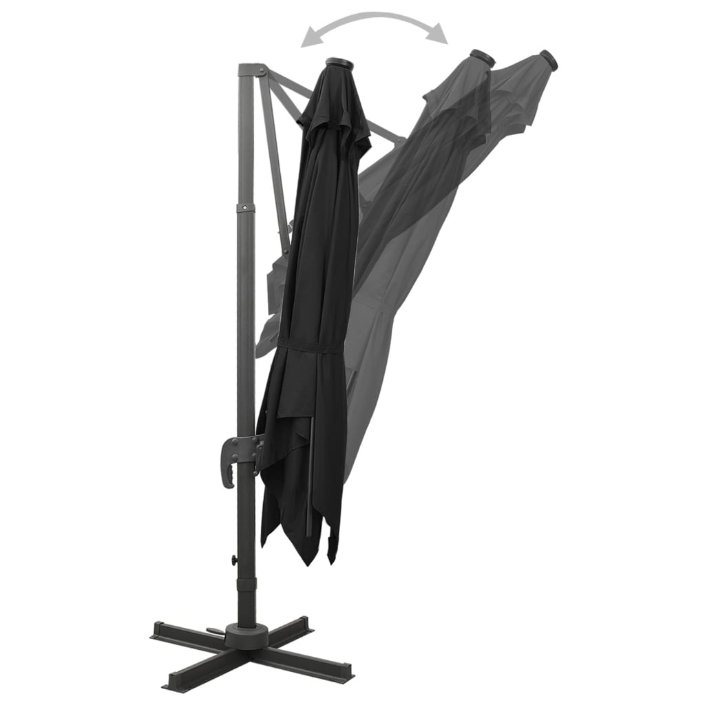 Guarda-sol jardim cantilever c/ poste e luzes LED 300 cm preto