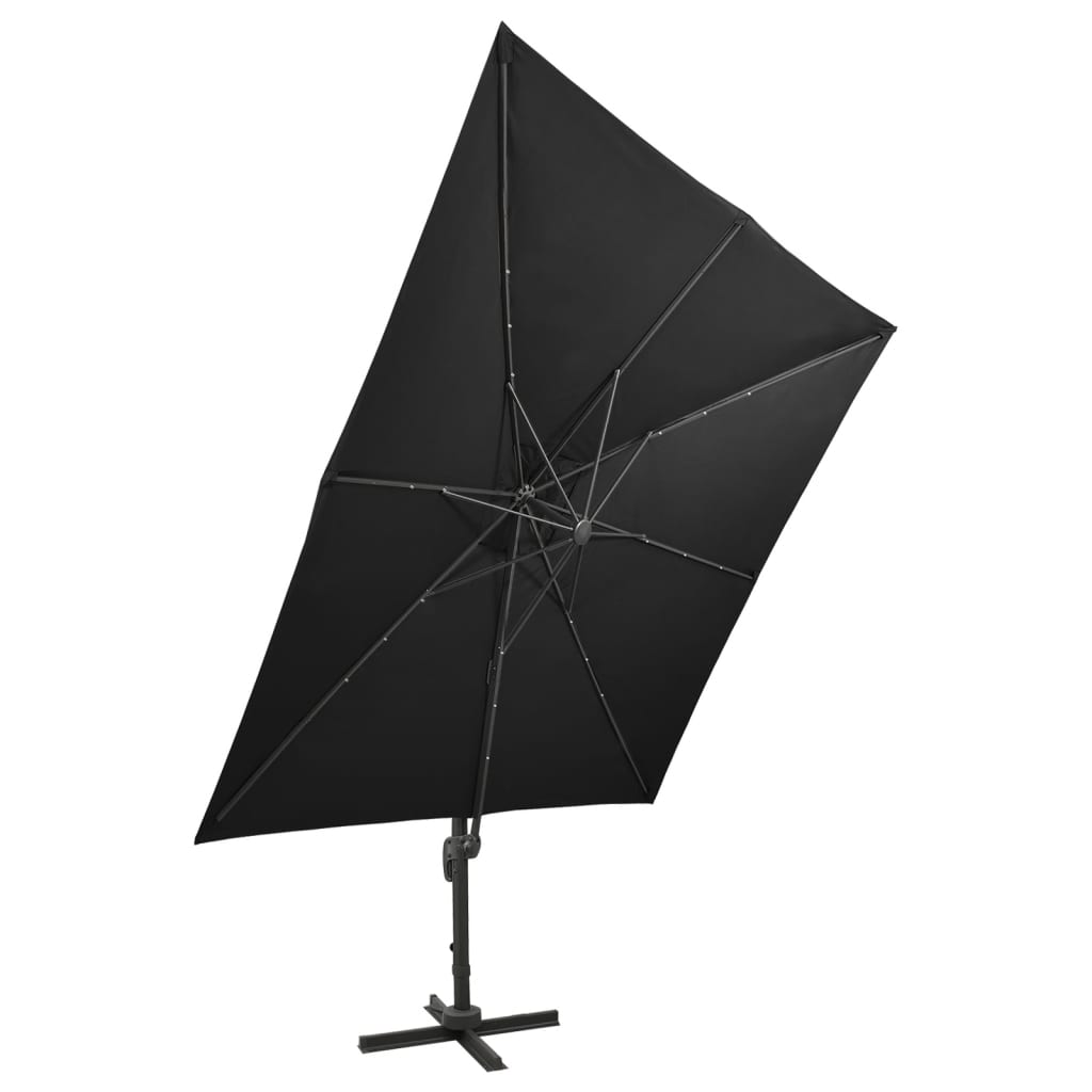 Guarda-sol jardim cantilever c/ poste e luzes LED 300 cm preto