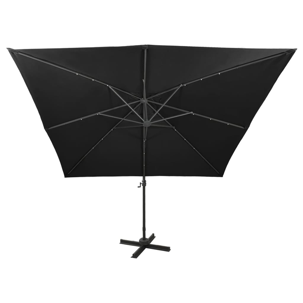 Guarda-sol jardim cantilever c/ poste e luzes LED 300 cm preto