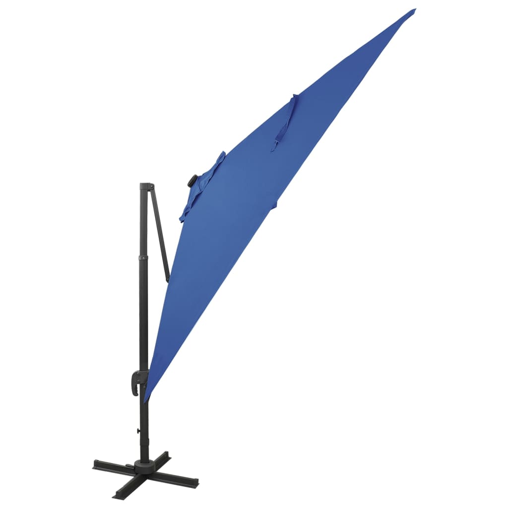 Guarda-sol jardim cantilever poste/luzes LED 300 cm azul-ciano