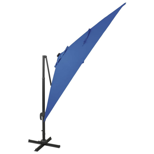 Guarda-sol jardim cantilever poste/luzes LED 300 cm azul-ciano