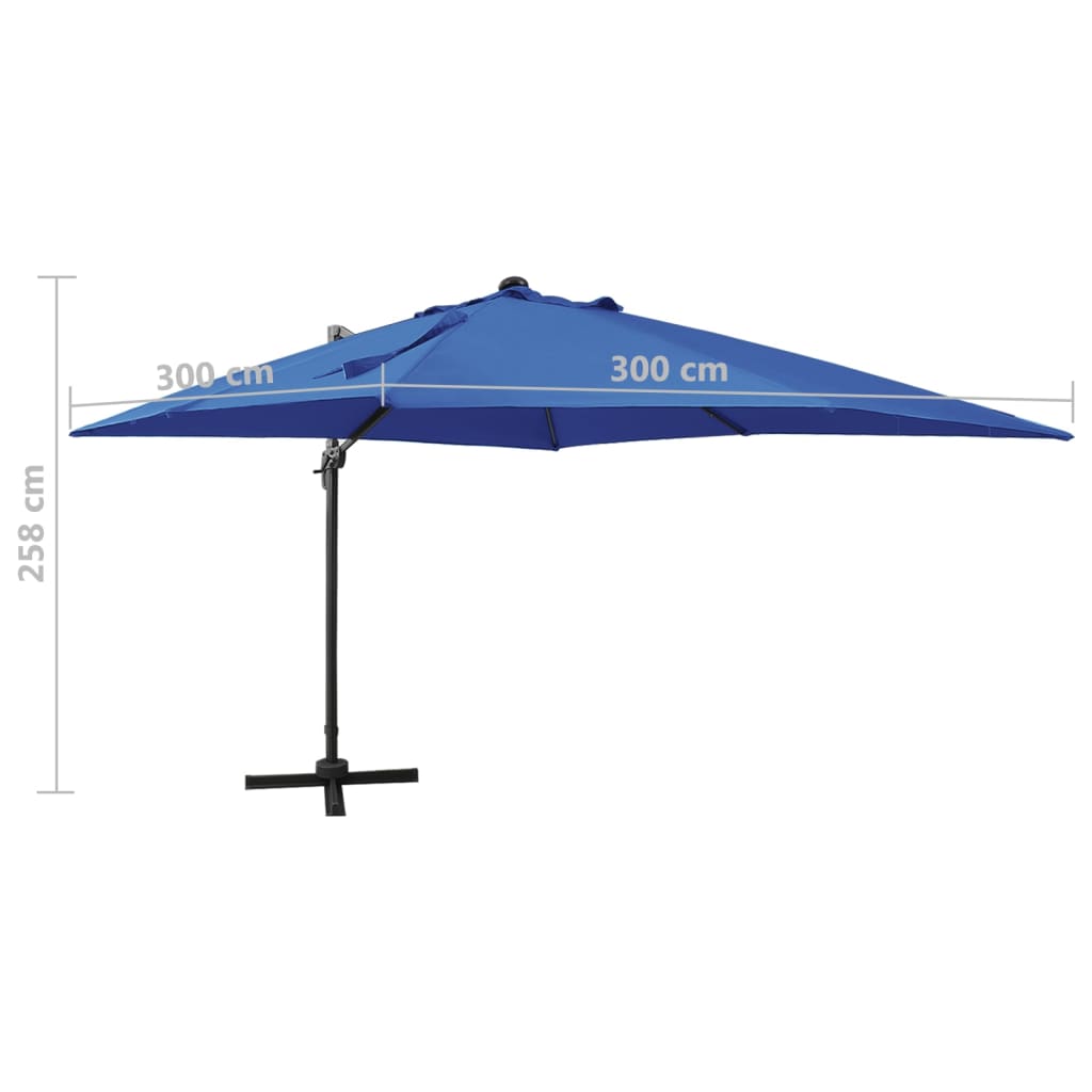 Guarda-sol jardim cantilever poste/luzes LED 300 cm azul-ciano