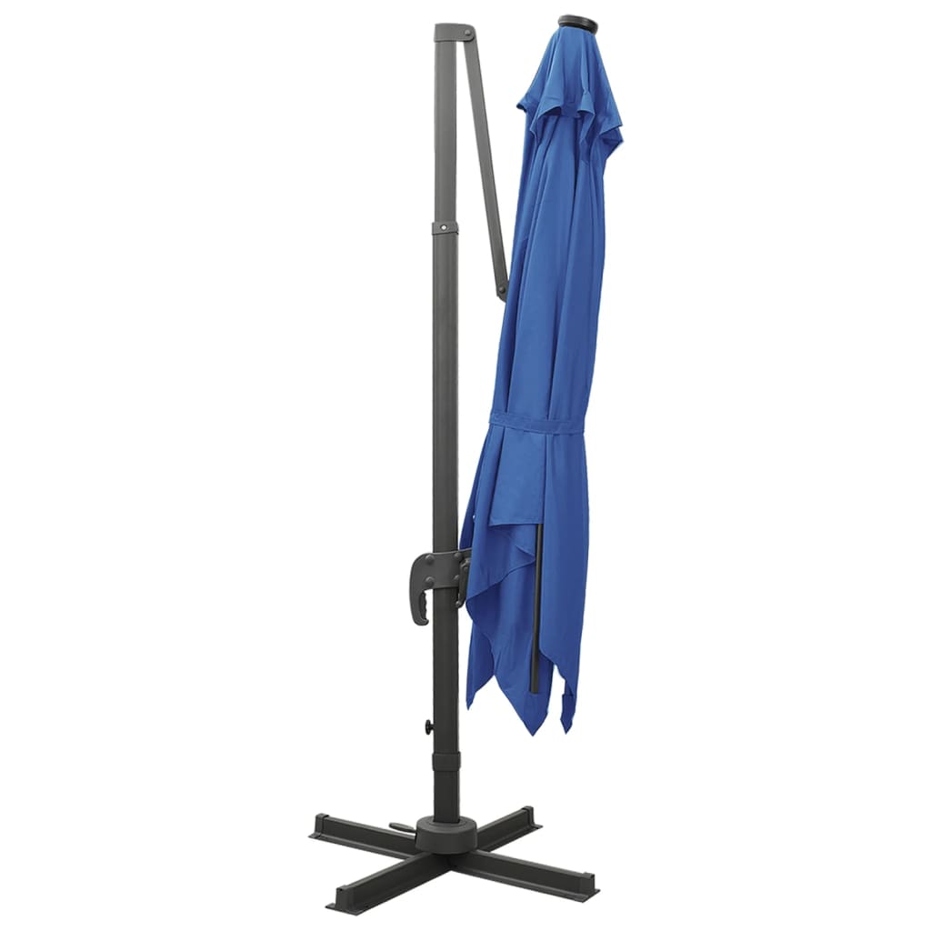 Guarda-sol jardim cantilever poste/luzes LED 300 cm azul-ciano