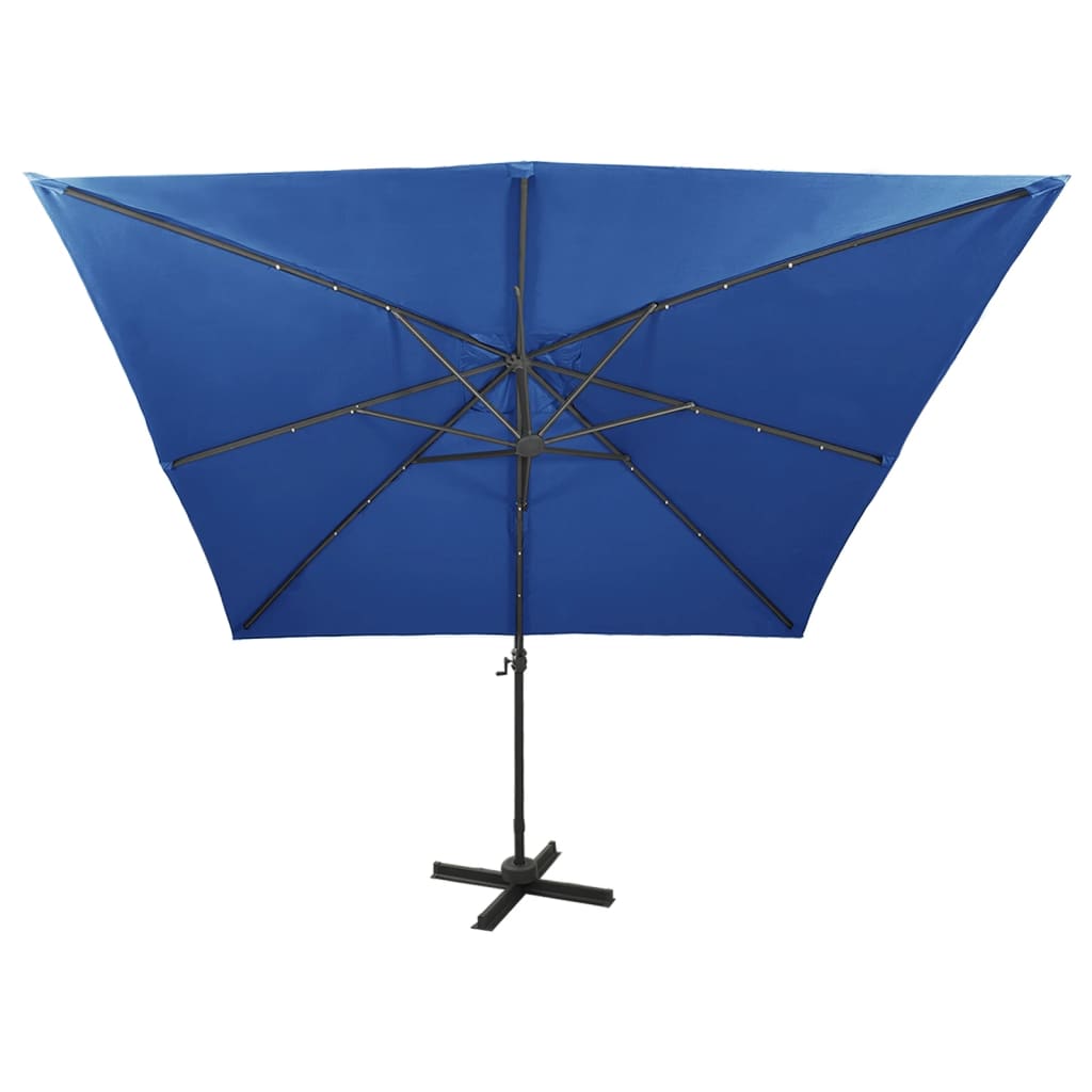 Guarda-sol jardim cantilever poste/luzes LED 300 cm azul-ciano