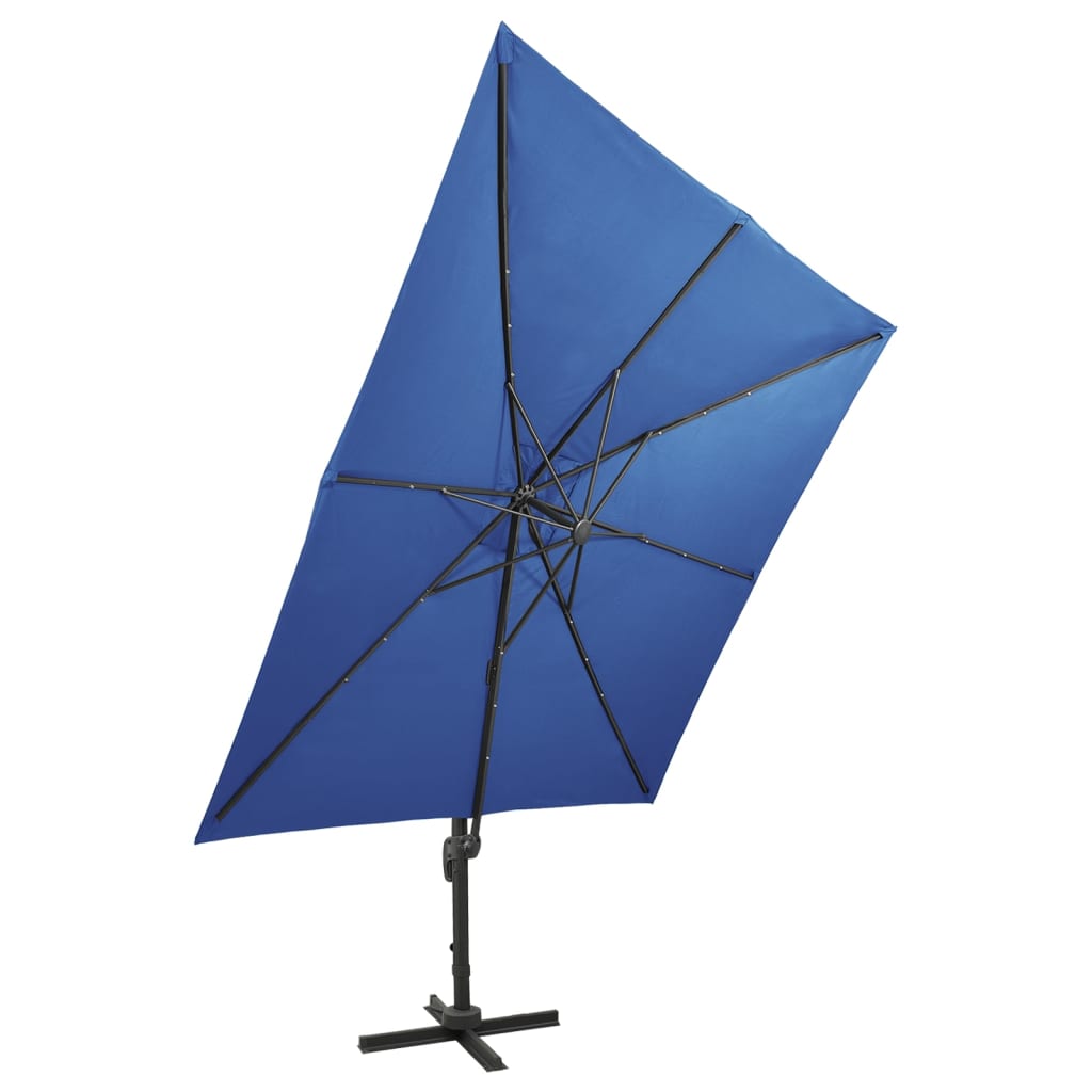 Guarda-sol jardim cantilever poste/luzes LED 300 cm azul-ciano