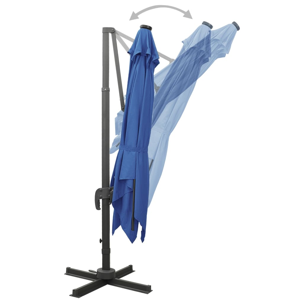 Guarda-sol jardim cantilever poste/luzes LED 300 cm azul-ciano
