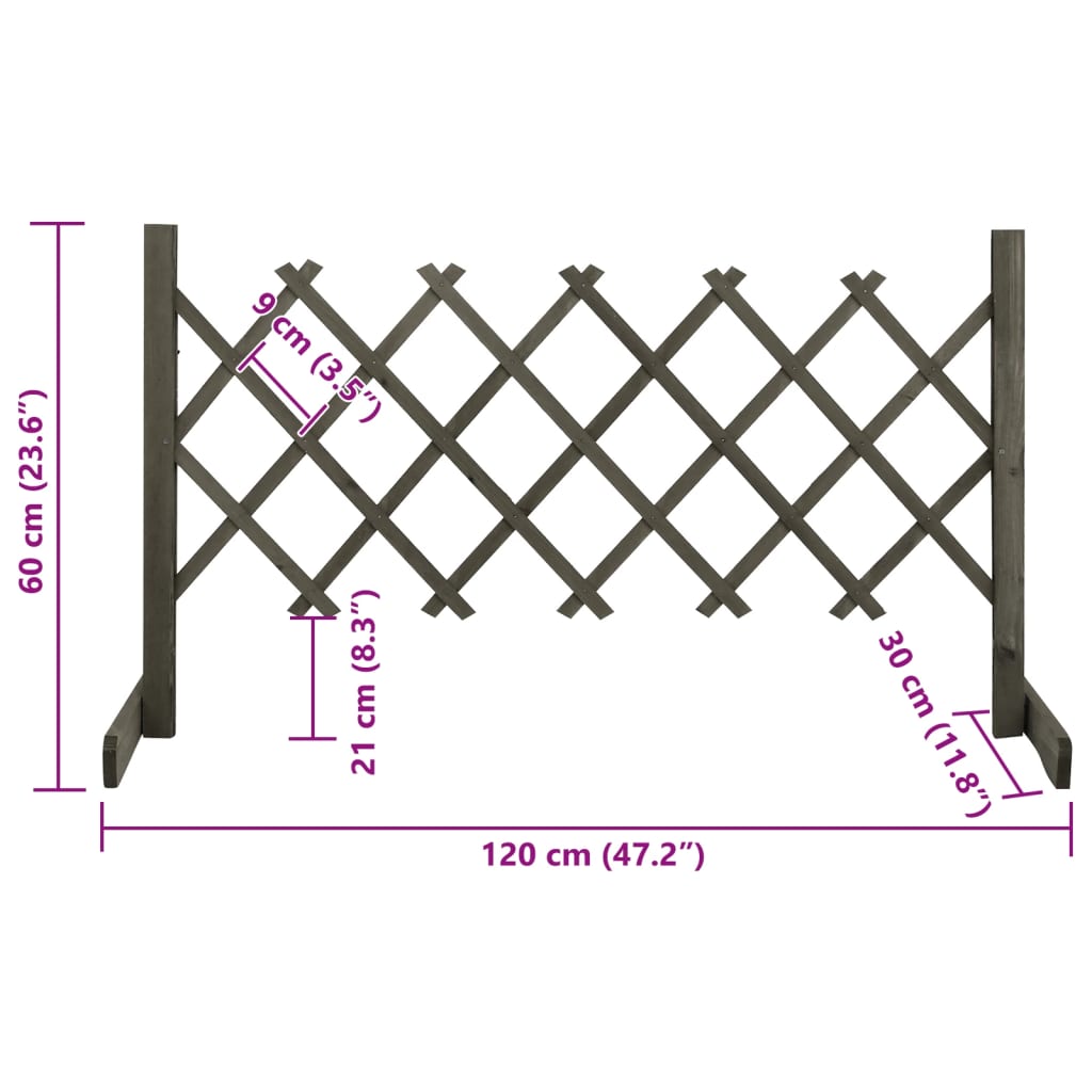 Vedação em treliça para jardim 120x60 cm abeto maciço cinzento