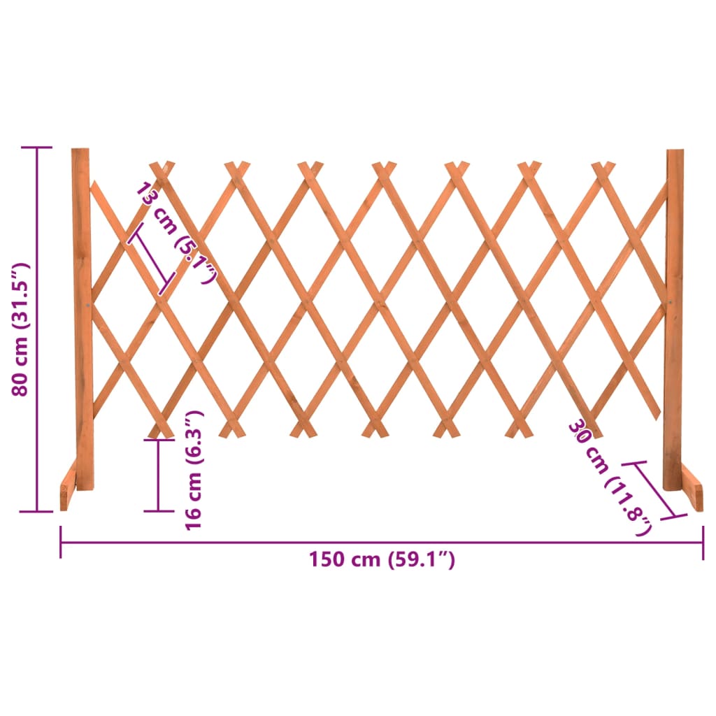 Vedação em treliça para jardim 150x80 cm abeto maciço laranja
