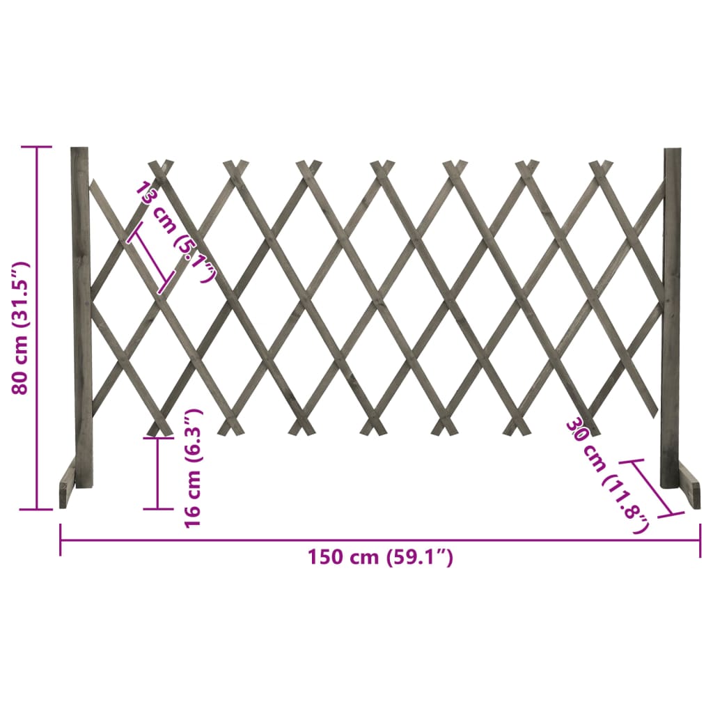 Vedação em treliça para jardim 150x80 cm abeto maciço cinzento