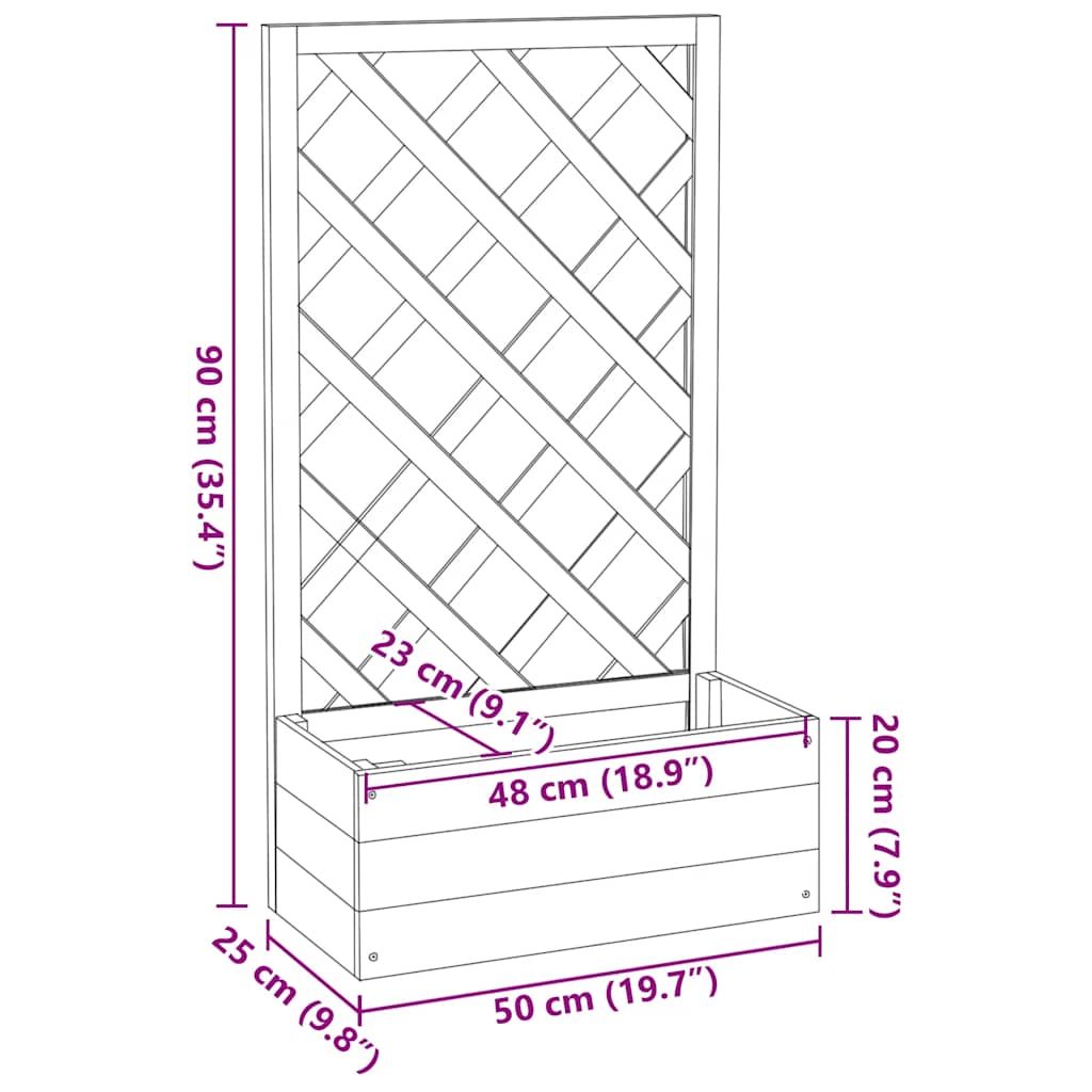 Vaso com treliça para jardim 50x25x90 cm abeto maciço cinzento