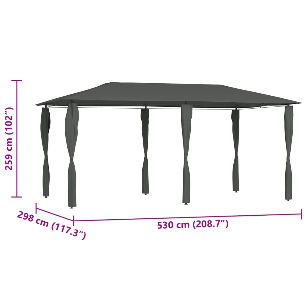 Gazebo 2,98x5,3x2,59 m com capas para postes 160 g/m² antracite