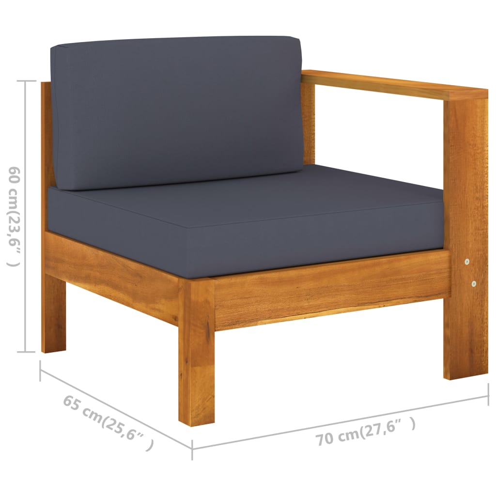 10 pcs conj. lounge de jardim c/ almofadões cinza-escuro acácia