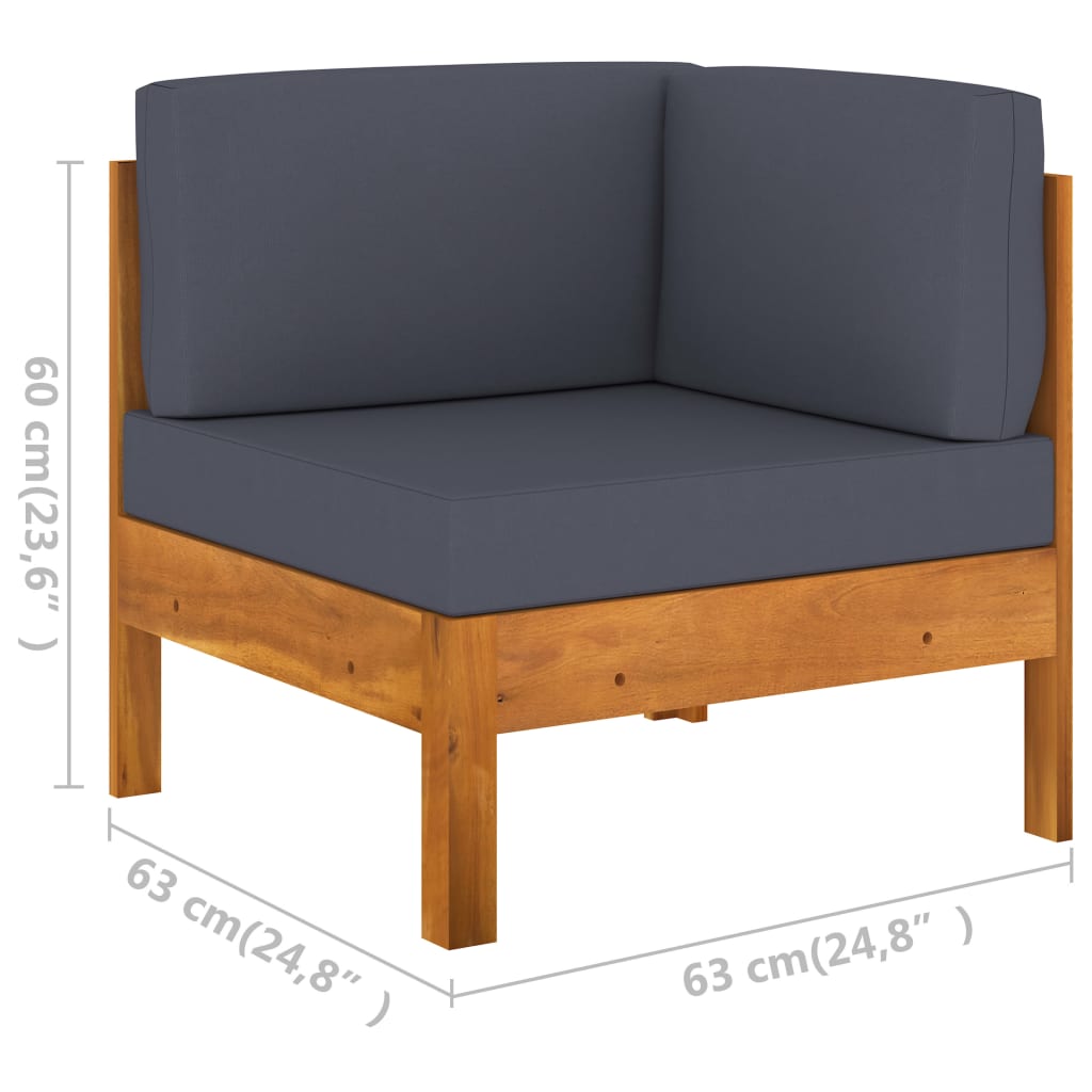 10 pcs conj. lounge de jardim c/ almofadões cinza-escuro acácia