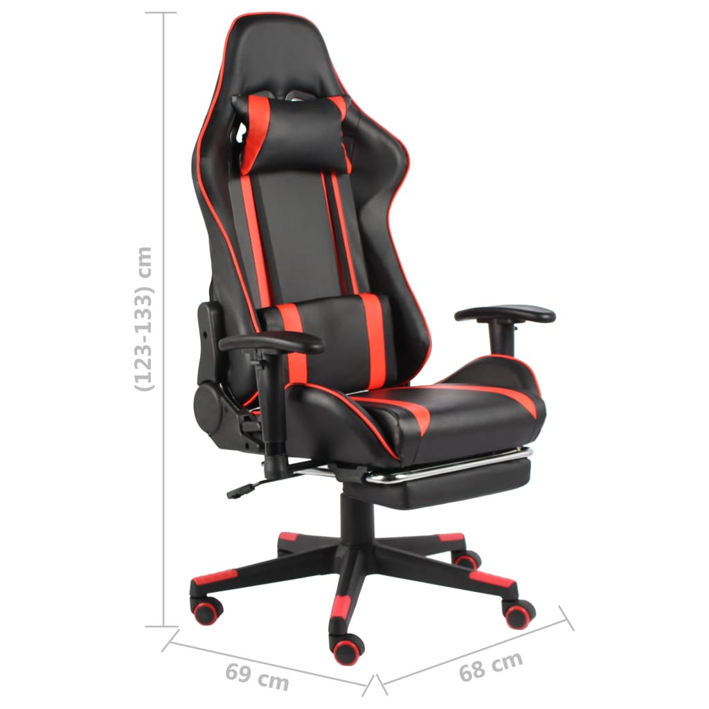 Cadeira de gaming giratória com apoio de pés PVC vermelho