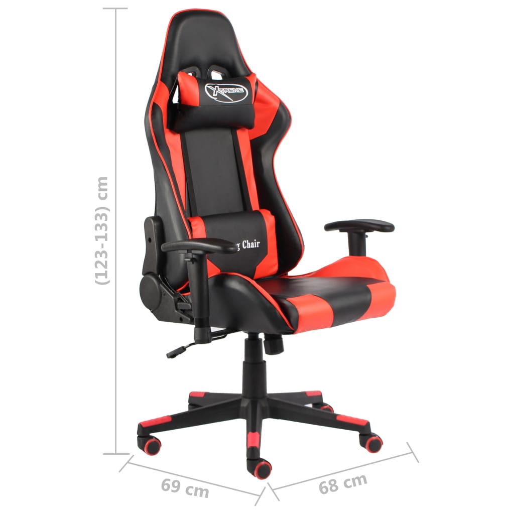 Cadeira de gaming giratória PVC vermelho
