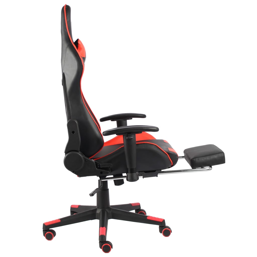 Cadeira de gaming giratória com apoio de pés PVC vermelho