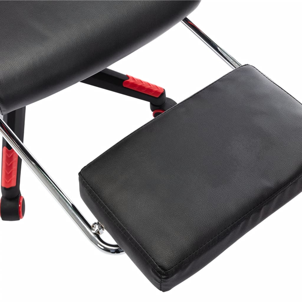 Cadeira gaming c/ apoio de pés couro artificial preto/vermelho